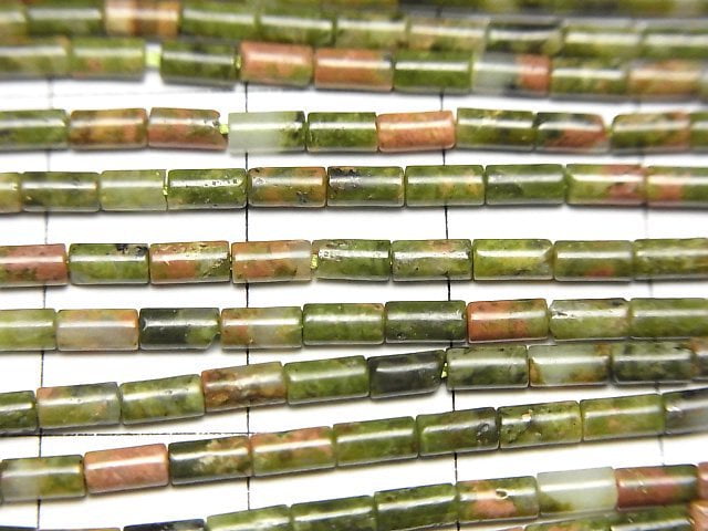 [Video] Unakite Tube 4x2x2mm 1strand beads (aprx.15inch/36cm)