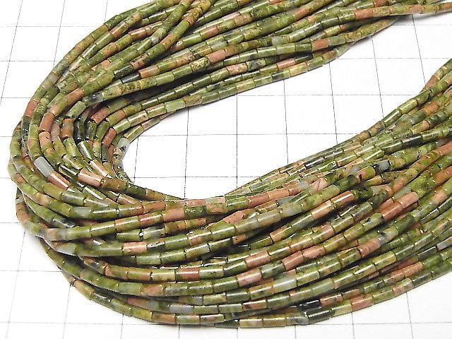 [Video] Unakite Tube 4x2x2mm 1strand beads (aprx.15inch/36cm)