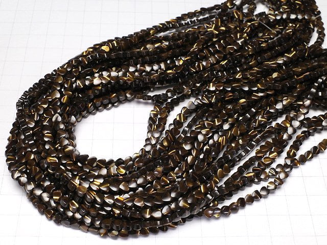 [Video]Mother of Pearl MOP Dark Brown Heart 4x4mm 1strand beads (aprx.15inch/38cm)