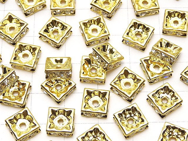 Preciosa Square Roundel 8x8x3.5mm [Clear x Gold] 10pcs