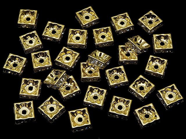 Preciosa Square Roundel 8x8x3.5mm [Clear x Gold] 10pcs