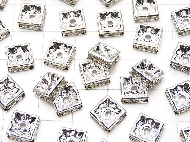 Preciosa Square Roundel 8x8x3.5mm [Clear x Silver] 10pcs