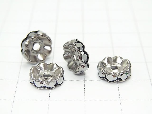 Preciosa Roundel [Jet Hematite x Black] flower pattern 4-10 mm 10 pcs