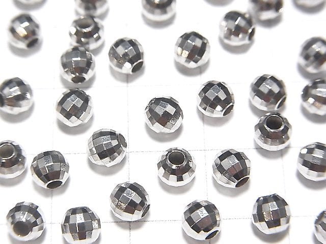 Silver925  Faceted Round 5mm  Rhodium Plated  5pcs