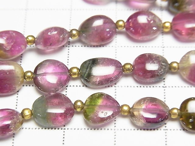 [Video] High Quality Watermelon Tourmaline AAAA Nugget Size Gradation half or 1strand beads (aprx.15inch / 38cm)