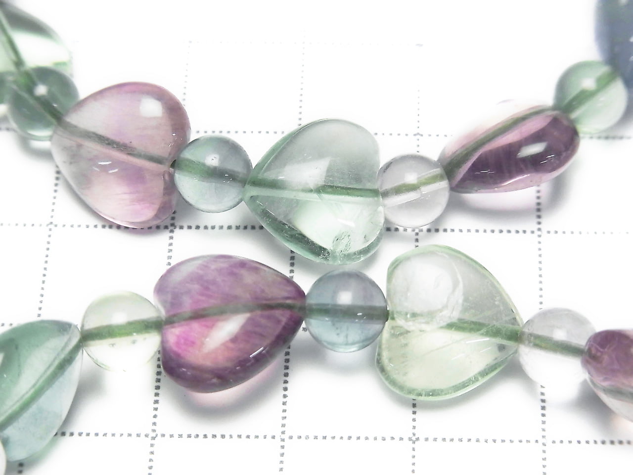 Multicolor Fluorit AAA Vertikales Loch Herzform 12mm & Rund 6mm Armband