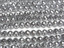 Hematite 64Faceted Round 8mm Silver Coated 1strand beads (aprx.15inch/37cm)