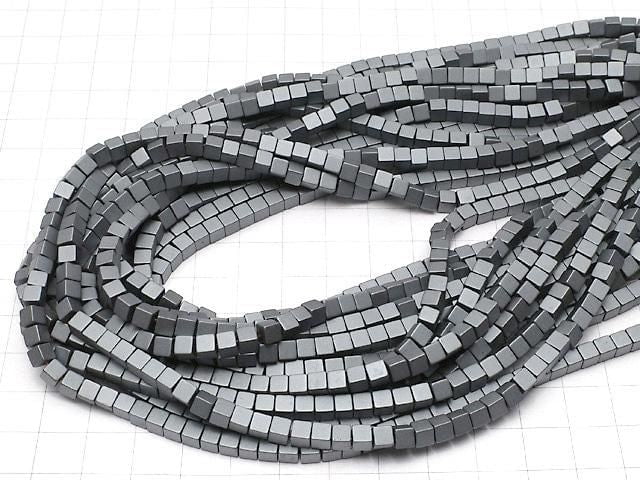 Frosted Hematite Cube 4x4x4mm 1strand beads (aprx.15inch/38cm)