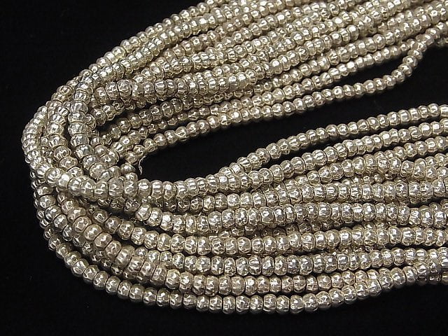 Karen Silver Ornament Roundel 4x4x3mm 1/8 or 1strand beads (aprx.15inch/38cm)
