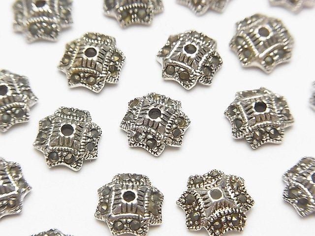 Silver 925 Marcasite Bead Caps, 8x8x3mm, 2pcs