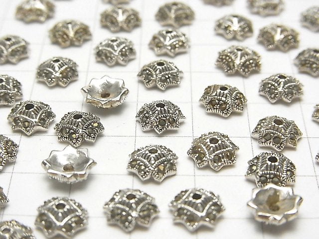 Silver 925 Marcasite Bead Caps, 8x8x3mm, 2pcs