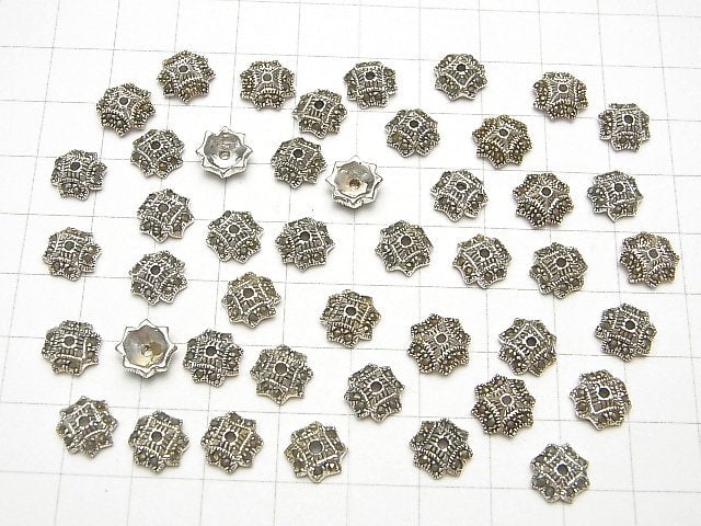 Silver 925 Marcasite Bead Caps, 8x8x3mm, 2pcs