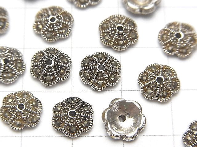 Silver925 Bead cap with Marcasite 8 x 8 x 3 mm 2 pcs $5.79