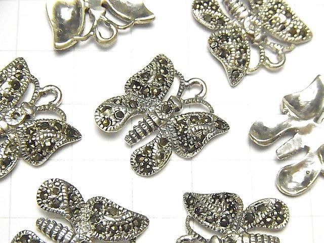 Silver 925 butterfly motif charm with marcasite, 17x17x2mm