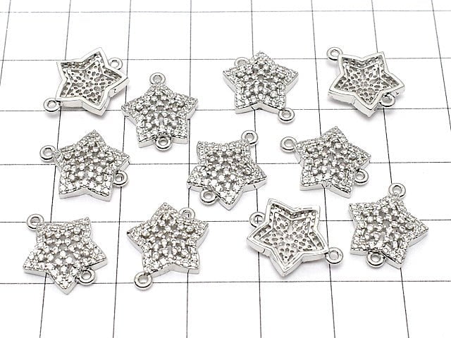 Metal Parts Star Motif Both Side Charm 15x13mm Silver Color (with CZ) 2pcs