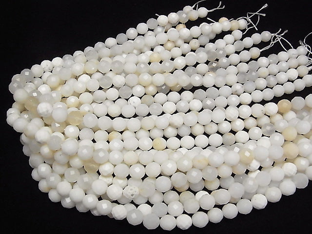 Tanzania White Opal 64 Faceted Round 8 mm half or 1 strand beads (aprx.15 inch / 37 cm)