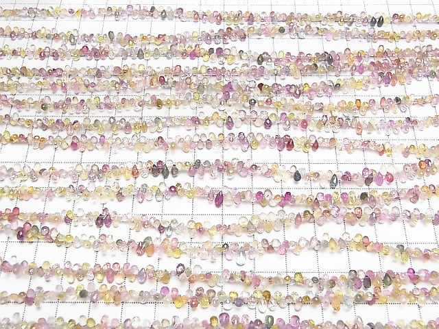 [Video] High Quality Multicolor Sapphire AAA- Drop Faceted Briolette Half or 1 strand beads (approx. 7 inches/18 cm)