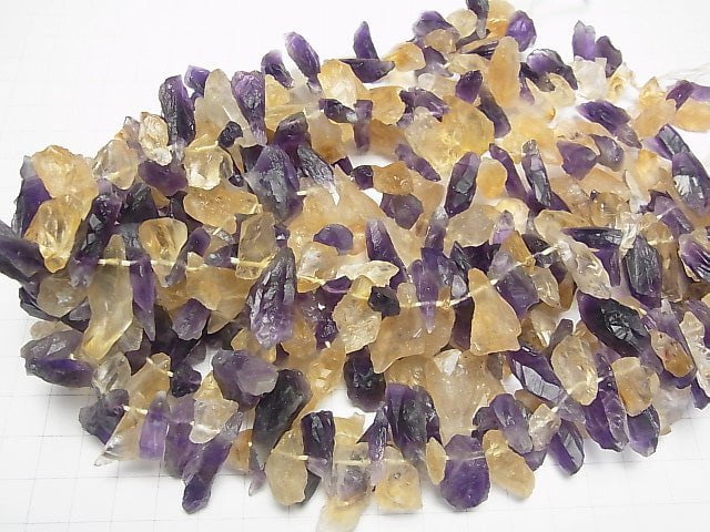 [Video] Amethyst xCitrine Point Rough Rock Nugget Top Side Drilled Hole half or 1strand beads (aprx.15inch / 38cm)