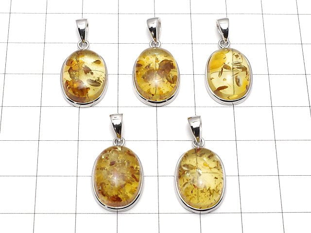 [Video] Baltic Amber Oval Pendant 17x13mm Silver925 1pc