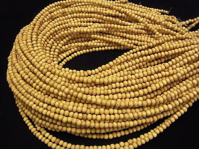 Wood Beads (Yellow) Semi Round 4-5mm 1strand beads (aprx.15inch/38cm)