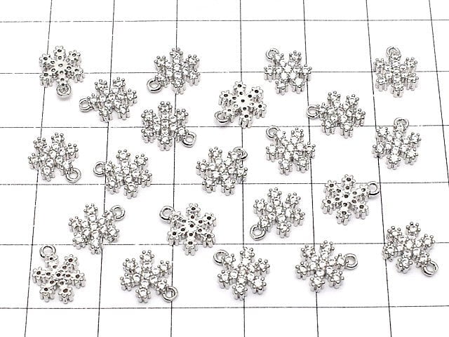 Metal Parts Snow Crystal Charm w / CZ Silver Color 2 pcs