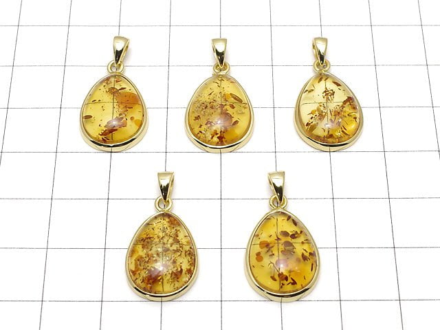 [Video] Baltic Amber Pear shape Pendant 17x13mm 18KGP 1pc