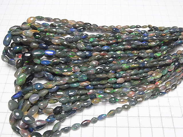 [Video] High Quality Ethiopian Black Opal AAA Faceted Nugget half or 1strand beads (aprx.15inch / 38cm)