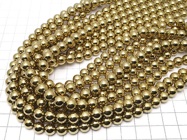 Hematite Round 8mm Gold coating 1strand beads (aprx.15inch / 36cm)
