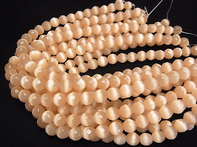 1strand $4.79! Light Orange Color Cat's Eye (Glass) Faceted Round 10mm 1strand beads (aprx.14inch / 34cm)