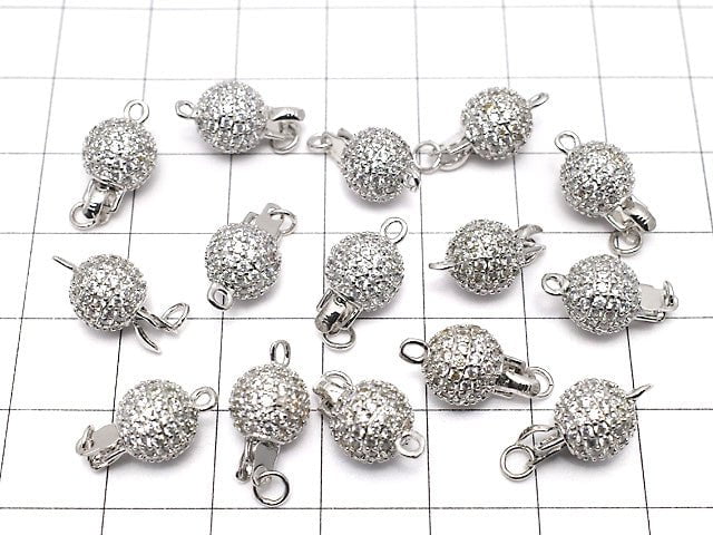 Metal Parts Clasp Round 8mm, 10mm Silver Color (with CZ) 1pc $3.99