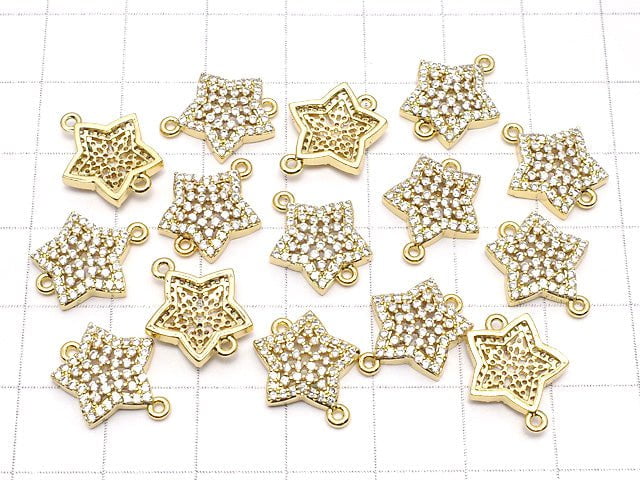 Metal Parts Star Motif Both Side Charm 15 x 13 mm Gold Color (with CZ) 2 pcs