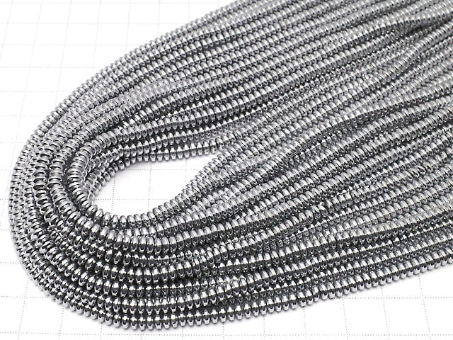 [Video] Hematite Rondelle 4 x 4 mm x 2 mm Silver coating 1 strand beads (aprx.15 inch / 38 cm)