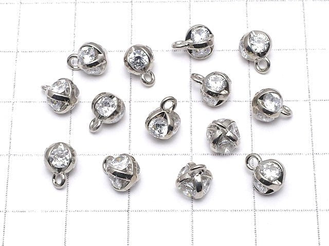 Metal Parts Charm 8x6x6mm CZ Brilliant Cut 4 Silver Color 2 Pcs