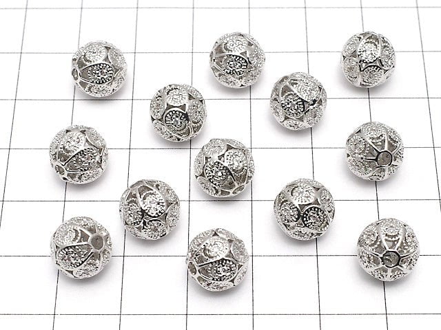 Metal Parts Watermark Patterned Round 10mm Silver Color w / CZ 1pc $3.39!