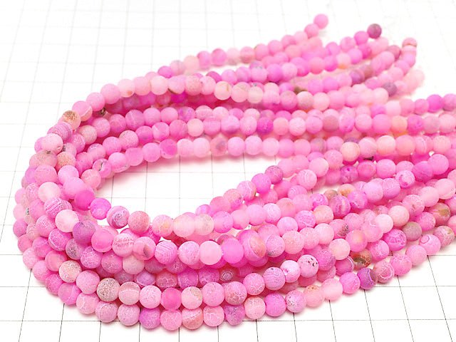 [Video] Frost pink color agate round 6mm antique finish 1strand beads (aprx.13inch/32cm)