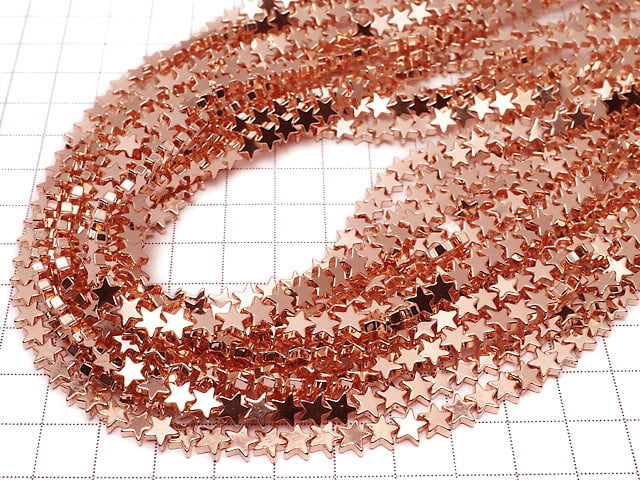 [Video]Hematite Star 6x6mm Pink Gold Coated 1strand beads (aprx.15inch/37cm)