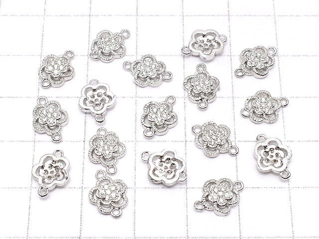 Metal Parts Joint Parts Flower 10.5 x 8 mm Silver Color (with CZ) 1 pc $1.99
