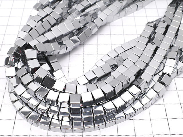 [Video] Hematite Cube 6 x 6 x 6 mm Silver coating 1 strand beads (aprx.15 inch / 38 cm)