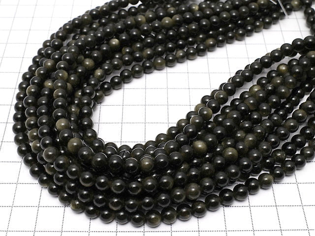 [Video]Golden Obsidian AAA Round 6mm 1strand beads (aprx.15inch/36cm)