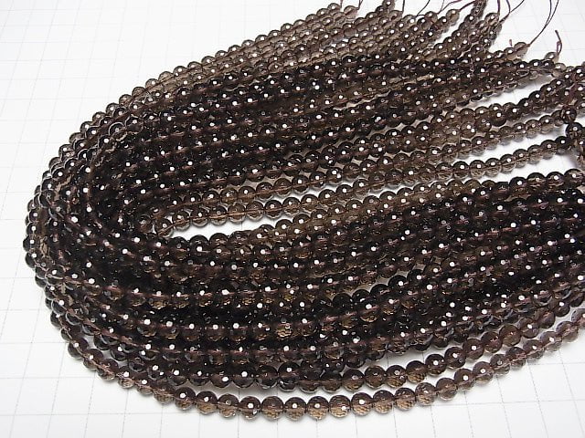 High Quality!  Smoky Quartz AAA 128Faceted Round 6mm "Special cut" 1/4 or 1strand
