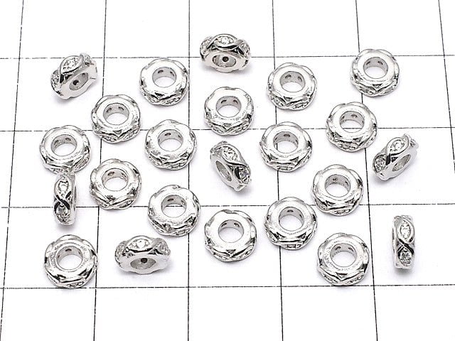 Metal parts Roundel 6x6x2mm Silver (with CZ) 2pcs