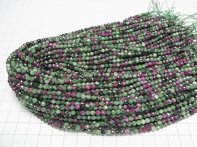 [Video] High Quality! Ruby Inzoisite Faceted Round 4mm 1strand beads (aprx.15inch/37cm)