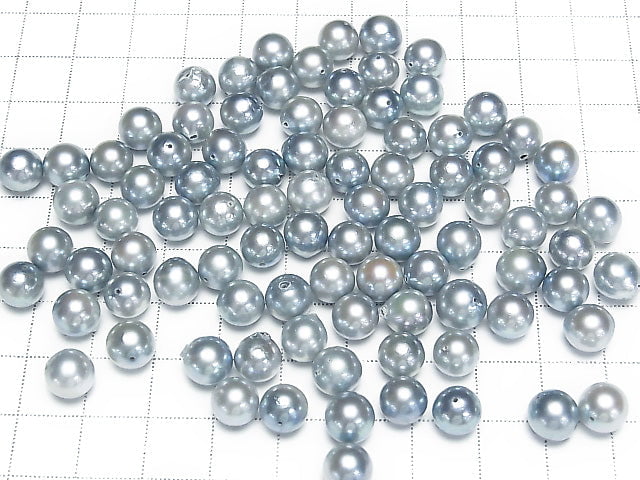 [Video] Japanese Akoya Pearl AA++ Round 8mm Silver Blue [Drilled Hole] 3pcs