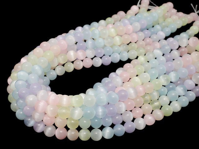 [Video] Selenite (Gypsum) Round 8mm [Multi color] 1strand beads (aprx.15inch/36cm)