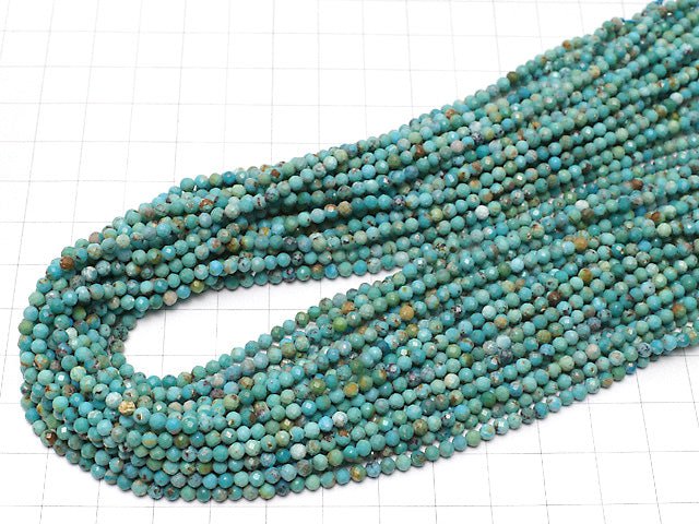 [Video]High Quality! Turquoise AA++ Faceted Round 3mm half or 1strand beads (aprx.15inch/37cm)