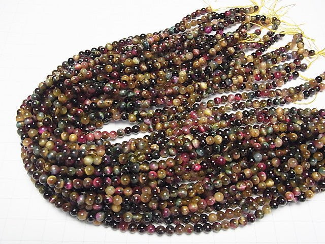 [Video] Mix Tiger's Eye AAA- Round 4mm 1strand beads (aprx.15inch / 36cm)