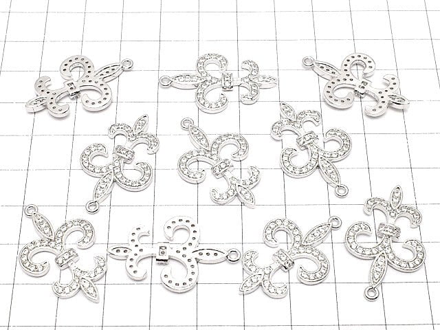 Metal Parts with CZ Lilies emblem Fleur motif charm 28 x 19 silver color 1 pc