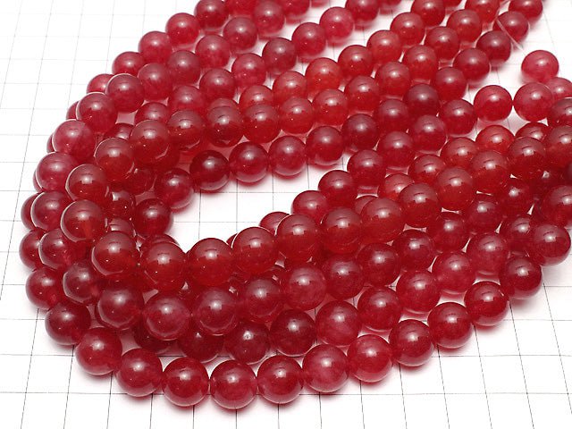 Red color Jade (clear type) Round 12mm 1strand beads (aprx.14inch/35cm)