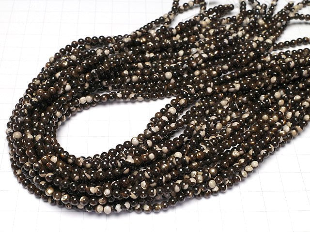 [Video] Mother of Pearl MOP Brown Round 4mm 1strand beads (aprx.15inch / 38cm)