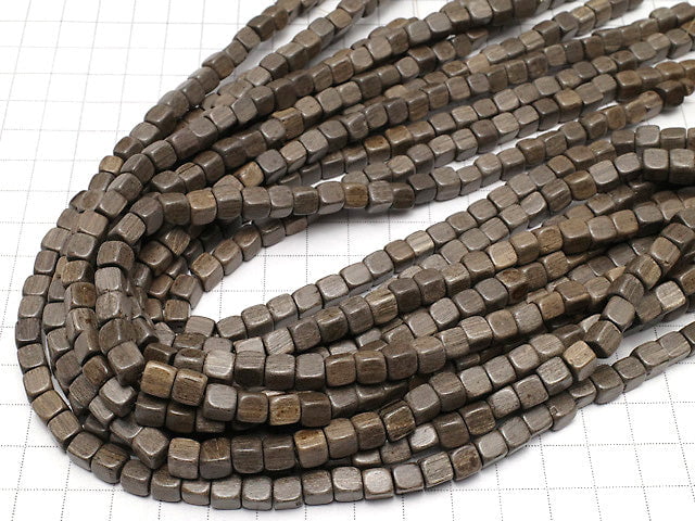 Gray wood Cube 6 x 6 x 6 mm 1strand beads (aprx.15 inch / 38 cm)